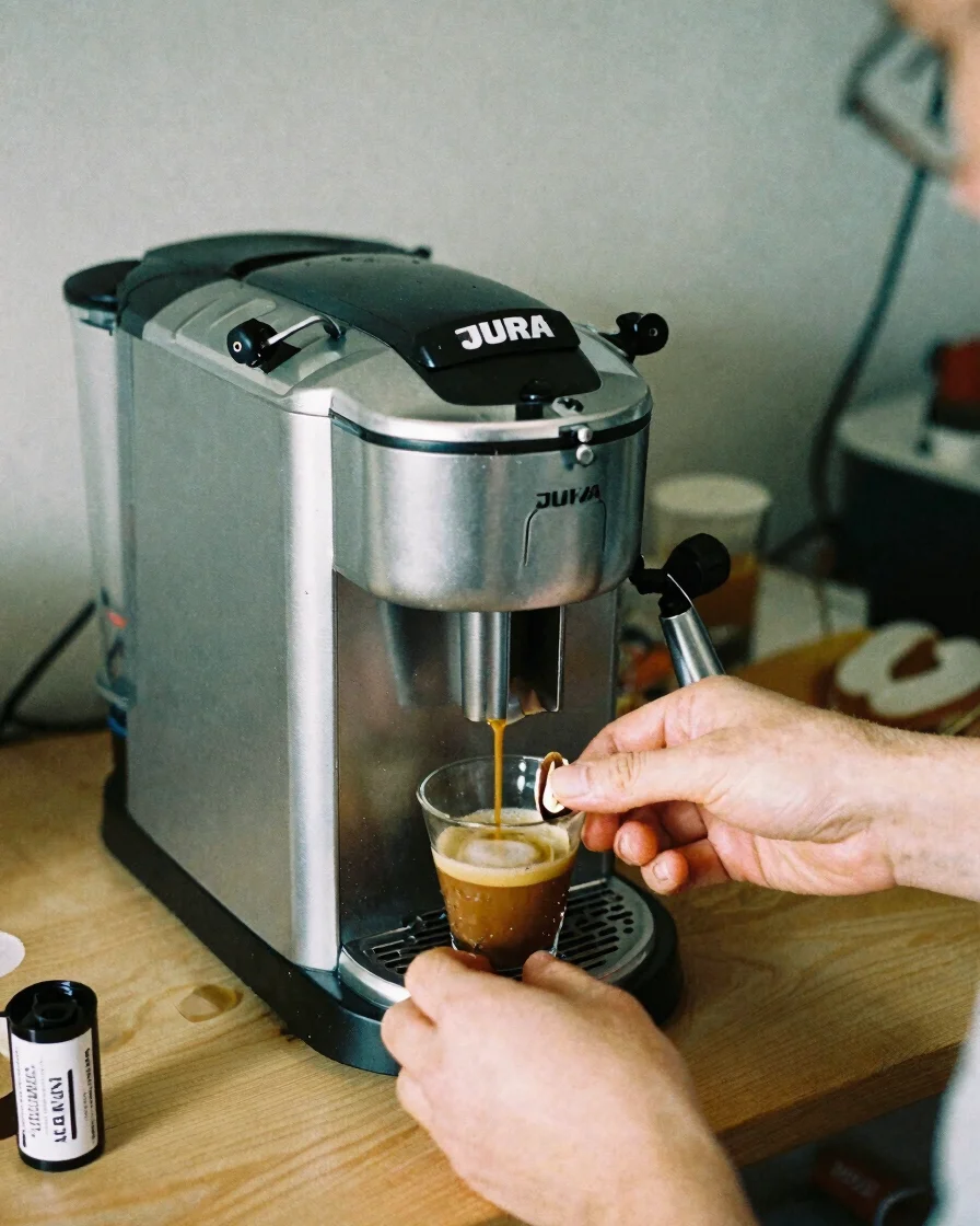 Editorielle Werkstattfotografie: eine geöffnete JURA-Kaffeemaschi